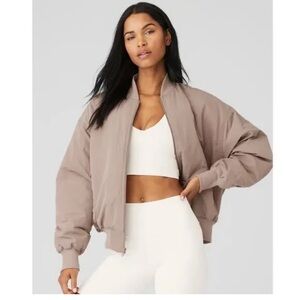 Alo Yoga Urbanite Faux Fur Lined Bomber Jacket Taupe / Ivory Size S